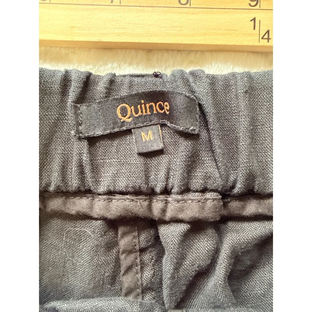Quince European Linen Straight Leg Pants Navy Blue Elastic Waist Women Size M